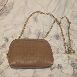 CH Tan & Gold Chain Embossed Crossbody Bag